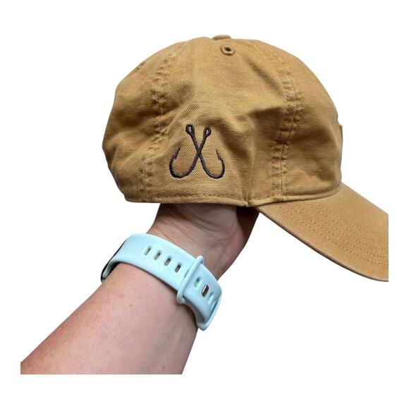 Carhartt Hat Cap Strap Back Mens Brown Canvas Leather Patch Okonite Advertising - Picture 3 of 6